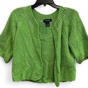 Karen Kane Vibrant Green Knit Cardigan Bolero Open Weave Crop Size Small Y2K